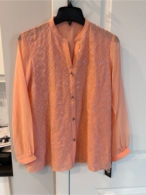 NWT Limelight Peach Sparkle Sequin Button Up Top Dressy Casual Sequin Blouse